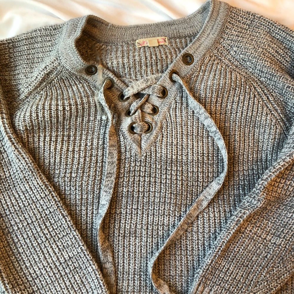Gray knit crossover sweater XL tie neckline cross tops jacket knitted sweaters